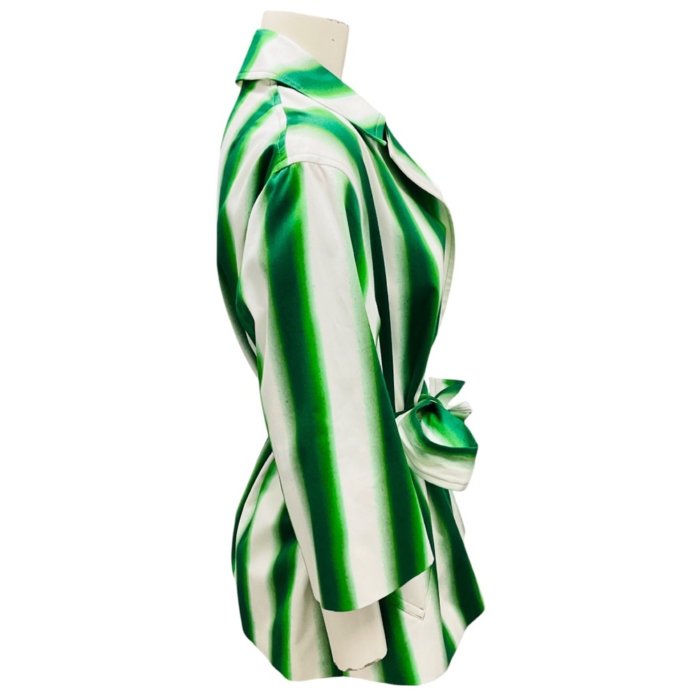 DRIES VAN NOTEN GREEN / WHITE STRIPED COTTON JACKET WITH BELT - Picture 2 of 5
